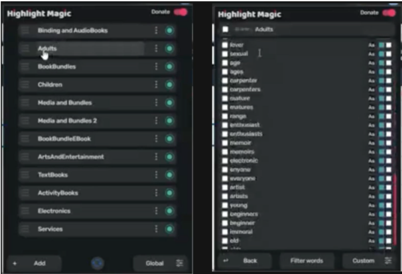 Keyword Highlighting Extension Interface